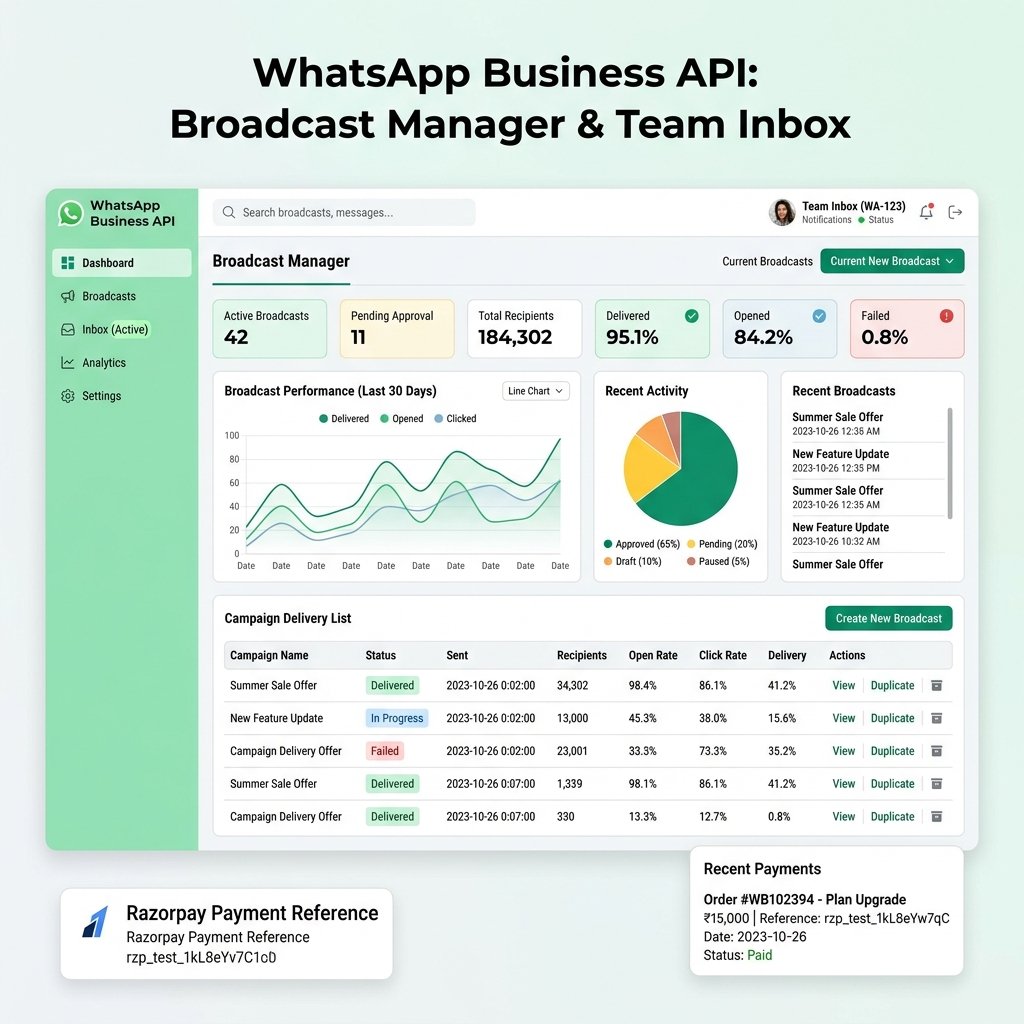 Zapiflow WhatsApp Business API Broadcast Studio Dashboard